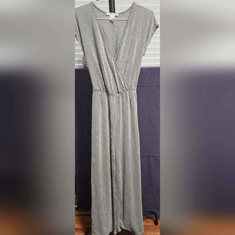 Caution To The Wind Black and White Striped Jumpsuit